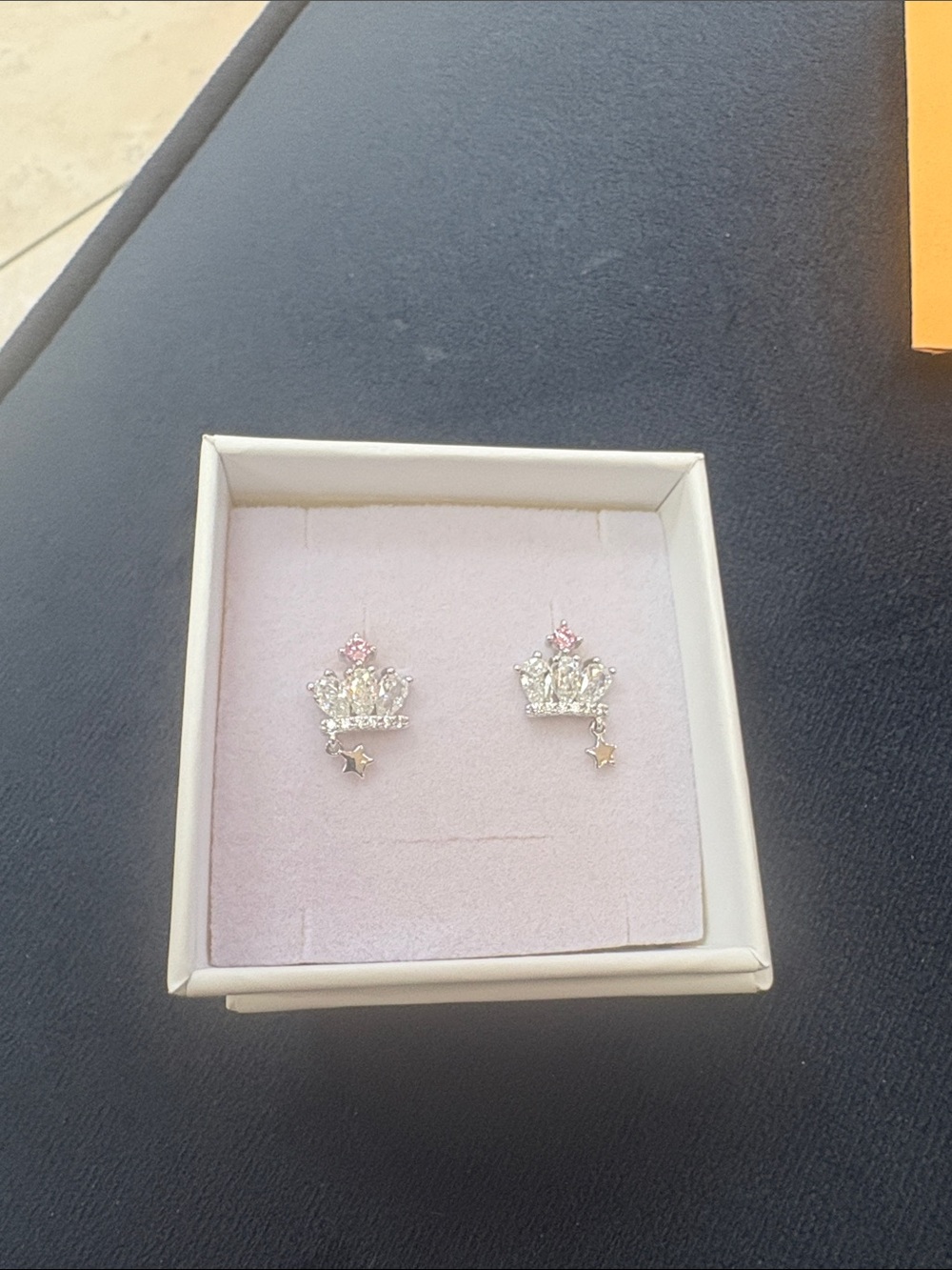Crown & Star Pink Crystal Stud Earrings